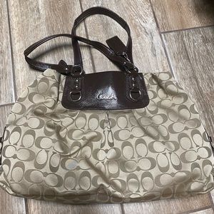 Coach purse with leather trim